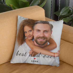 Coussin Meilleur Papa Personnalisé Photo & Texte Cœur Roug