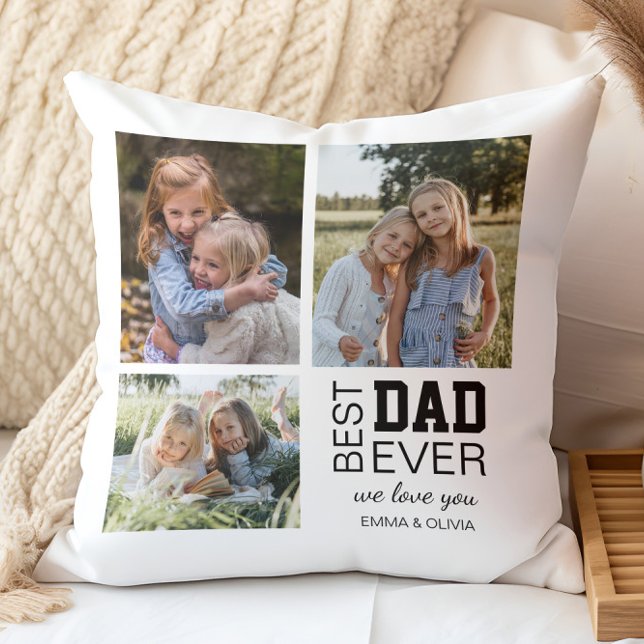 Coussin Meilleur papa photos personnalisées (Create your own Personalized Photos Best Dad Ever Throw Pillow by MINTIC DESIGN STUDIO)