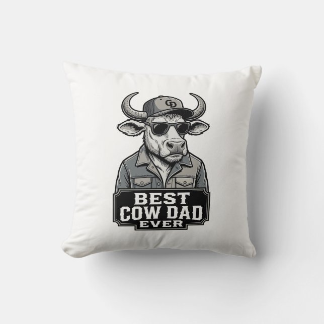 Coussin Meilleur papa vache jamais design de gravure vinta (Recto)