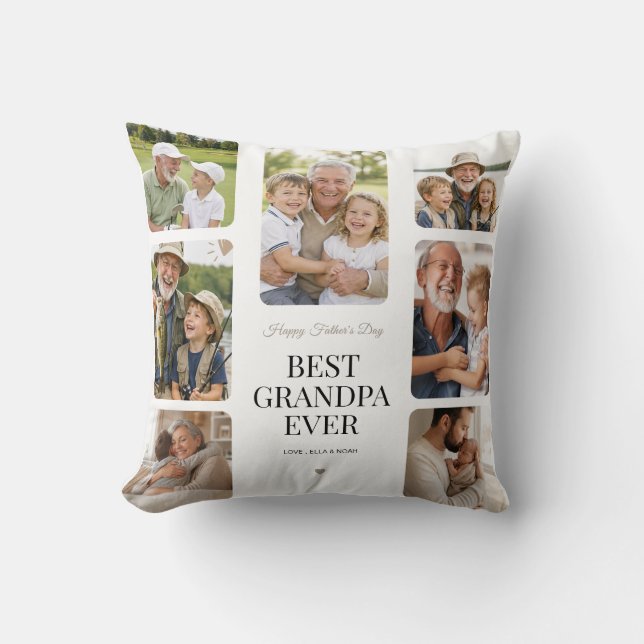 Coussin Meilleur Papy du Monde Collage Multi Photos Modern (Recto)
