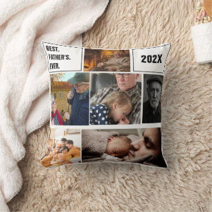Coussin Meilleur Père de Tous les Temps Photo Collage et T