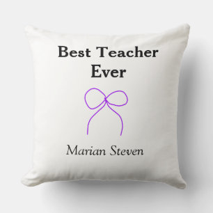 Coussin Meilleur professeur jamais ruban violet nom appréc