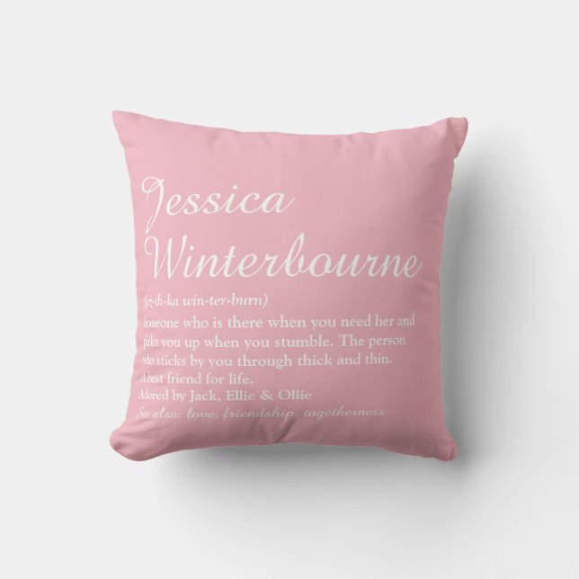 Coussin Meilleure amie Définition BFF Élégante Rose Amusan (Recto)