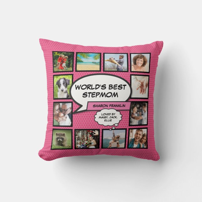 Coussin Meilleure Belle-Mère du Monde 12 Photo Fun Rose (Recto)