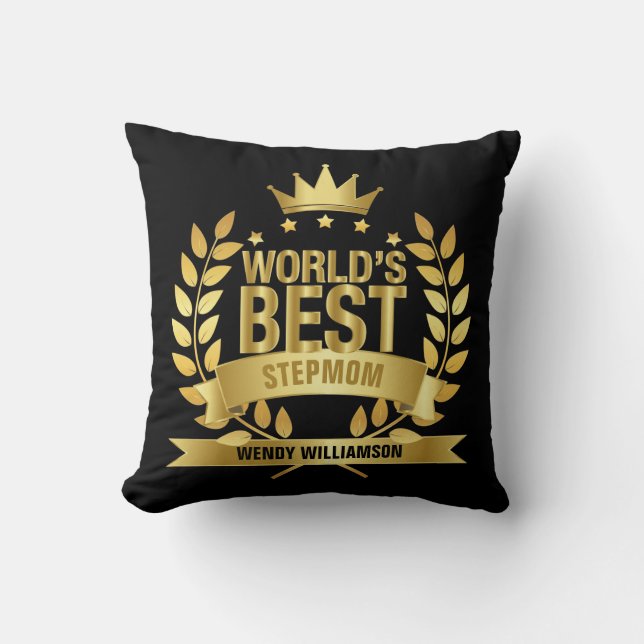 Coussin Meilleure Belle-Mère du Monde Bonus Maman Noir (Recto)