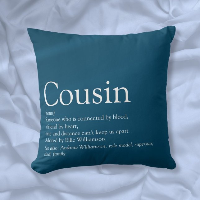 Coussin Meilleure Cousine Définition Bleue Amusante (Best Ever Cousin Definition Blue Fun Throw Pillow)