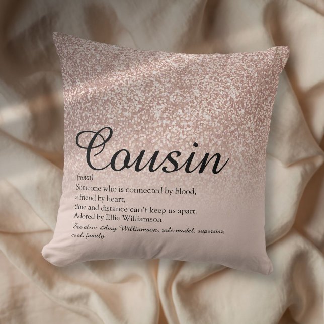 Coussin Meilleure Cousine Définition Paillettes Rose Doré (Best Ever Cousin Definition Rose Gold Glitter Throw Pillow)