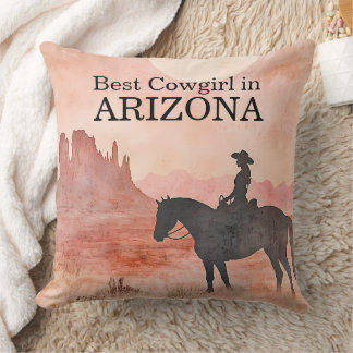 Coussin Meilleure Cowgirl en Arizona Art Occidental Vintag