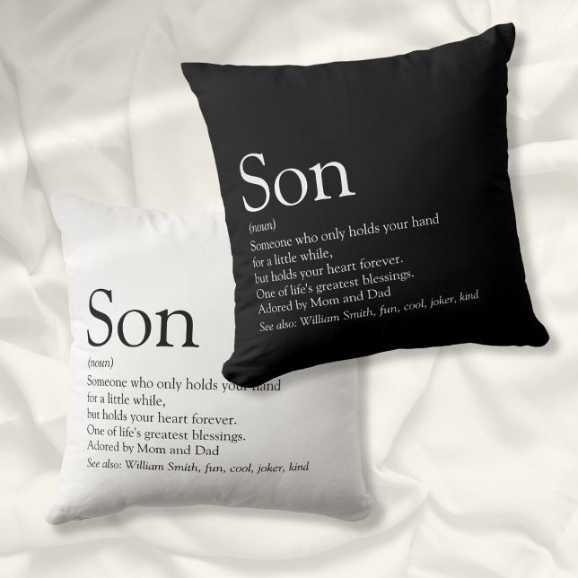 Coussin Meilleure définition de fils noir et blanc amusant (Best Son Ever Definition Black and White Fun Throw Pillow)