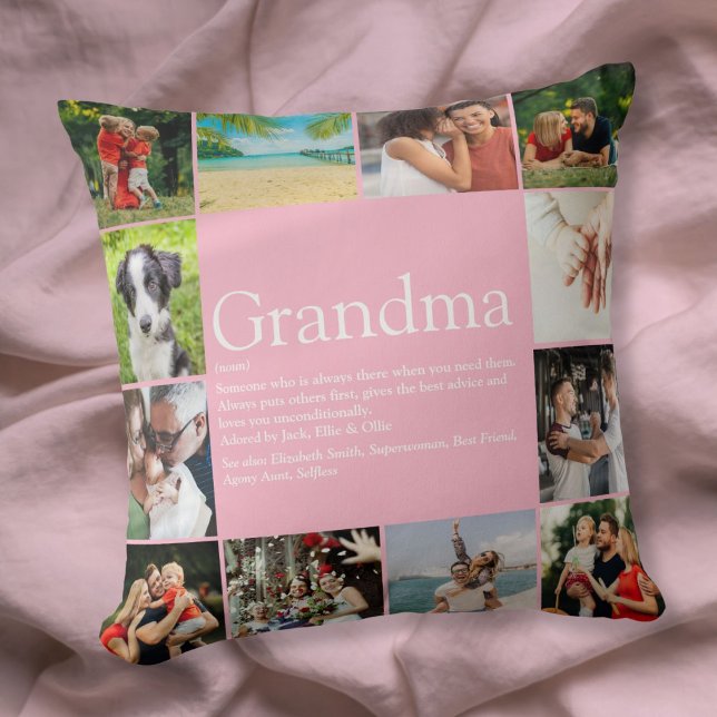 Coussin Meilleure définition de grand-mère Mamie 12 Collag (Best Grandma Granny Definition 12 Photo Collage Throw Pillow)