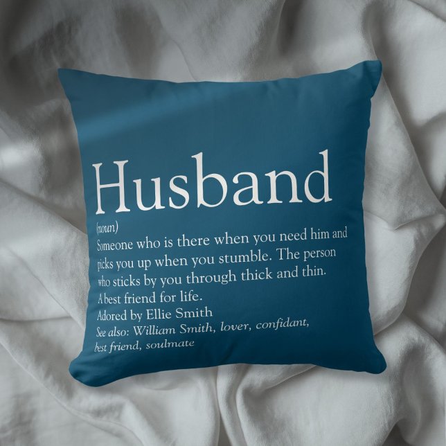 Coussin Meilleure définition de mari au monde Blue Fun (World's Best Ever Husband Definition Blue Fun Throw Pillow)