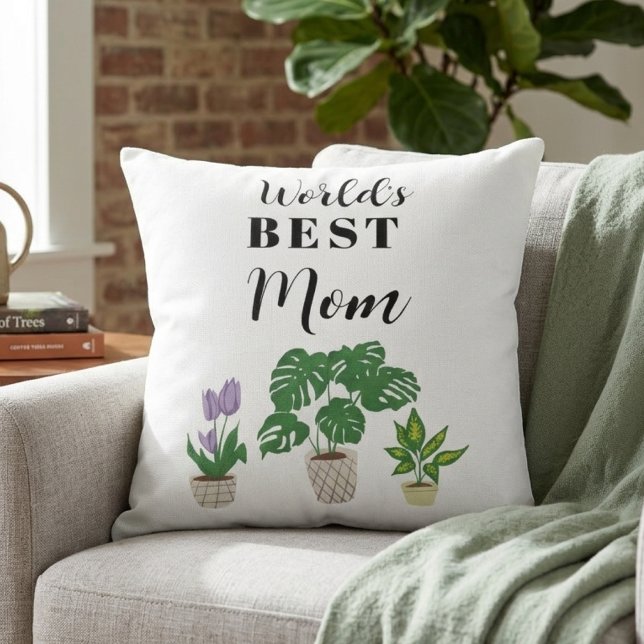 Coussin Meilleure fête des mères de maman du monde plantes (Créateur téléchargé)