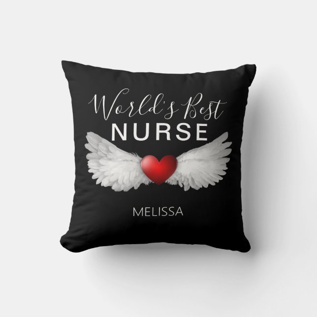 Coussin Meilleure infirmière Médicale Red Heart Angel Wing (Recto)