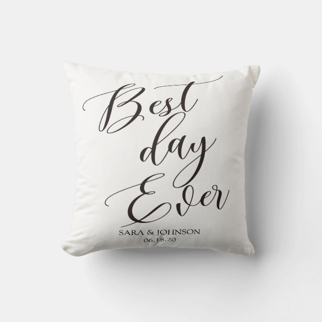 Coussin meilleure journée jamais cadeau de mariage personn (Recto)