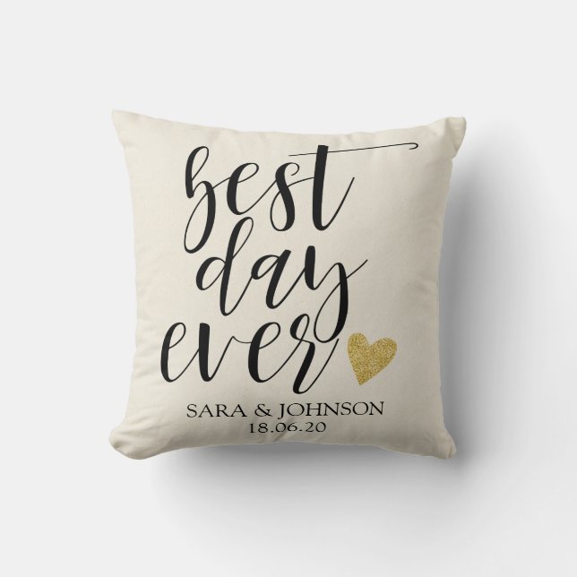 Coussin meilleure journée jamais cadeau de mariage personn (Recto)