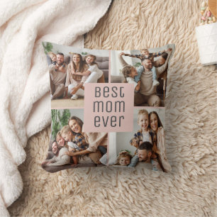 Coussin Meilleure Maman 5 Photos Fête des Mères Rose Pâle
