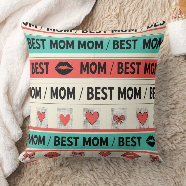 Coussin Meilleure Maman Bande Dessinée Cœurs Graphique Rét (Couverture)
