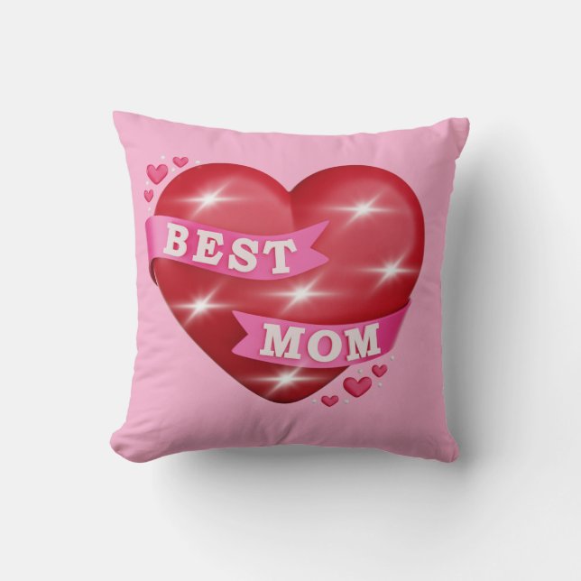 Coussin Meilleure Maman Cadeau 3D Cœur Rouge Brillance Fêt (Recto)