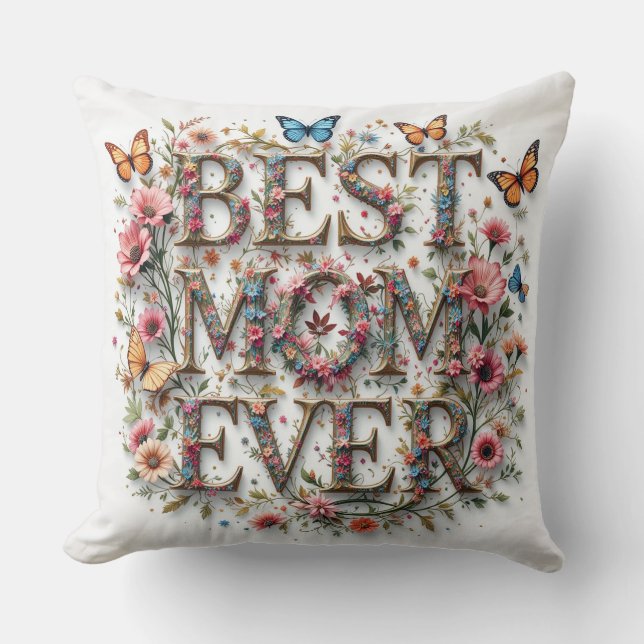 Coussin Meilleure Maman Citer Des Papillons Belles Fleurs (Recto)