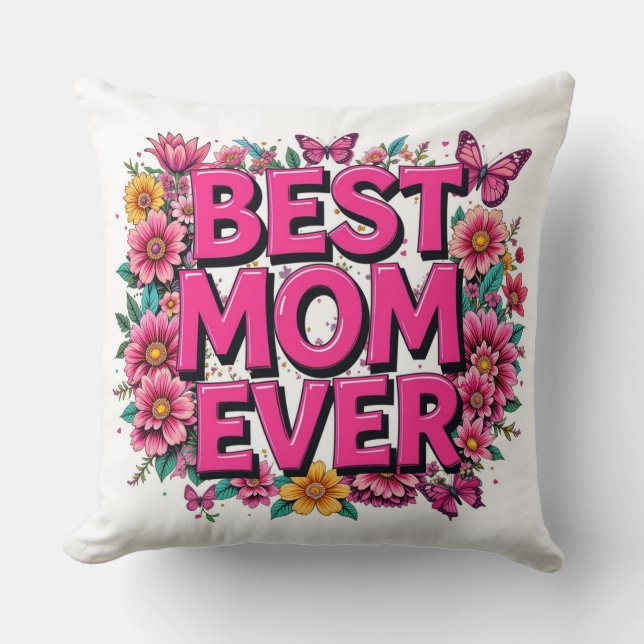 Coussin Meilleure Maman Citer Des Papillons Fleurs Roses (Recto)