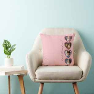 Coussin Meilleure Maman Cœurs Roses 4 enfants Photo Collag