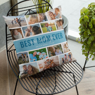 Coussin Meilleure Maman Collage Photo Bleu