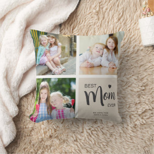 Coussin Meilleure Maman Collage Photo Brun Clair