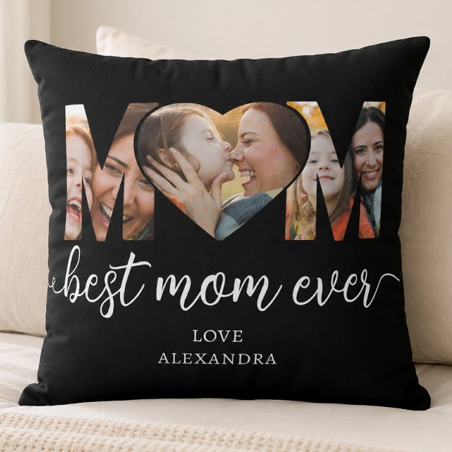 Coussin Meilleure Maman Collage Photo Cadeau pour Mères (Créateur téléchargé)
