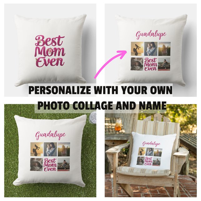 Coussin Meilleure Maman Collage Photo de Maman (Best Mom Ever Mother's Photo Collage Pillow)