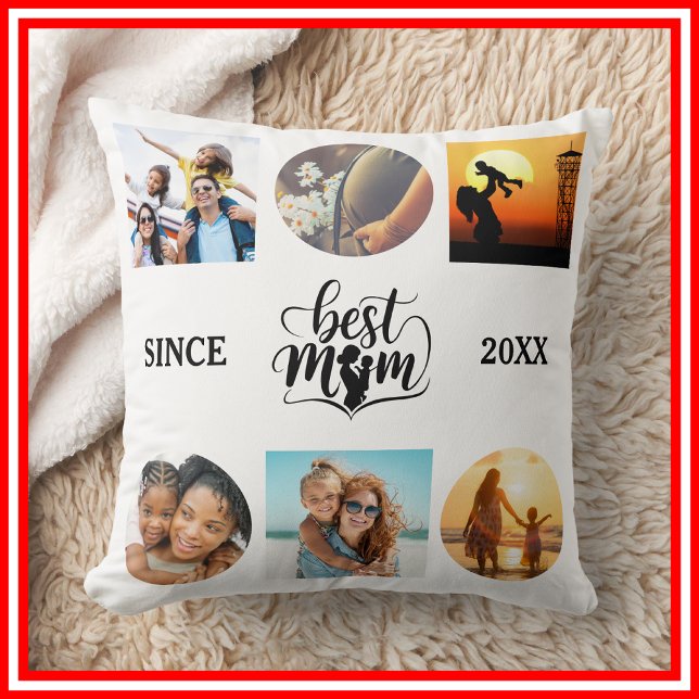 Coussin Meilleure Maman | Collage Photo Écriture Élégante  (Créateur téléchargé)