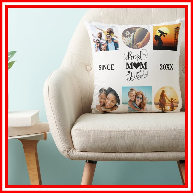 Coussin Meilleure Maman Collage Photo Écriture Élégante Cœ (Créateur téléchargé)