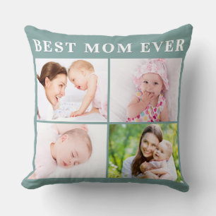 Coussin Meilleure Maman Collage Photo Fête des Mères Aqua