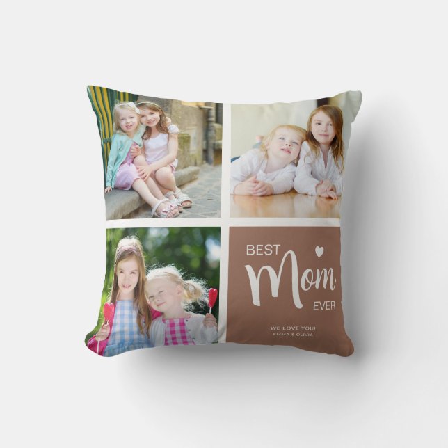 Coussin Meilleure Maman Collage Photo Marron (Recto)
