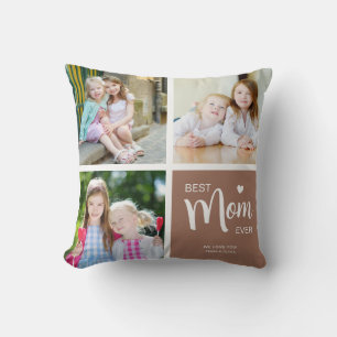 Coussin Meilleure Maman Collage Photo Marron