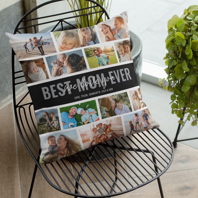 Coussin Meilleure Maman Collage Photo Noir (Créateur téléchargé)