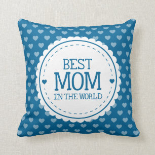 Coussin Meilleure maman dans le monde Bleu Coeurs Blancs e