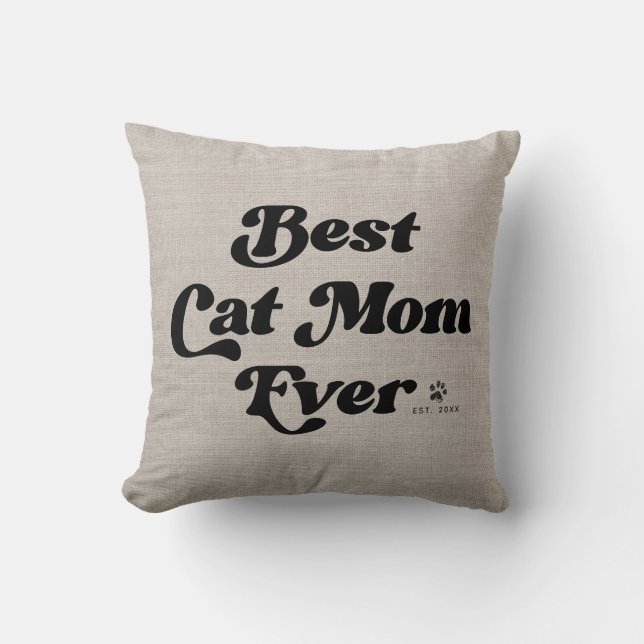 Coussin Meilleure Maman de Chat Moderne Typographie de Lin (Recto)