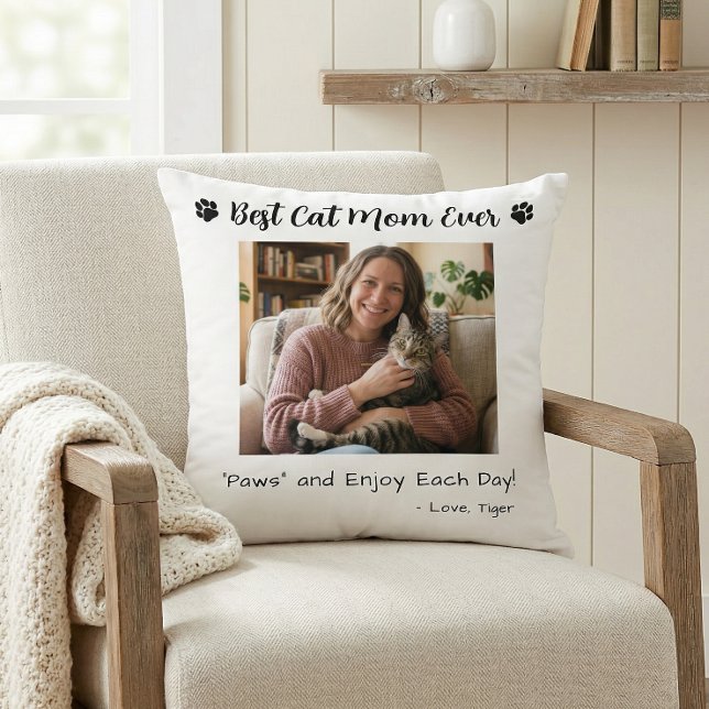 Coussin Meilleure Maman de Chat Pattes Photo d'Animal Blan (Créateur téléchargé)
