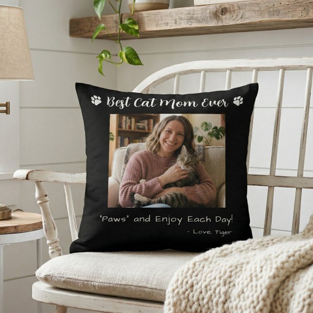Coussin Meilleure Maman de Chat Pattes Photo d'Animal Noir (Créateur téléchargé)