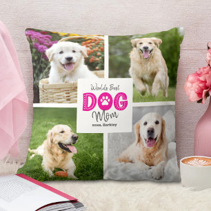 Coussin Meilleure Maman de Chien au Monde 4 Photo Rose sur