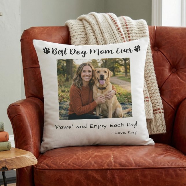 Coussin Meilleure Maman de Chien Pattes Photo d'Animal Bla (Créateur téléchargé)