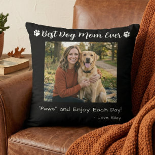 Coussin Meilleure Maman de Chien Paws Photo de Chien Noir