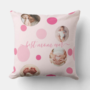 Coussin Meilleure maman de la Fête des Mères Photo pois ro