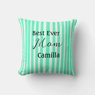Coussin Meilleure maman de tous les temps à motif rayé ver