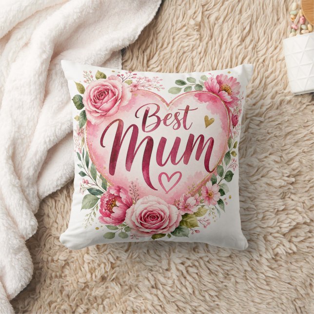 Coussin Meilleure Maman Design Aquarelle Fleur Coeur (Couverture)