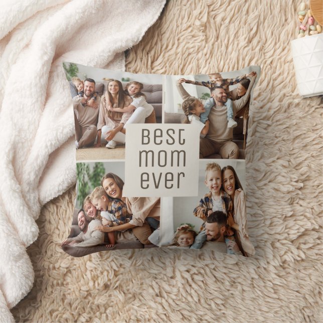 Coussin Meilleure Maman du Monde 5 Collage de Photos Fête  (Couverture)