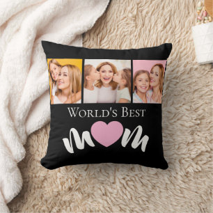 Coussin Meilleure Maman du Monde Cœur Mignon Élégant Noir 