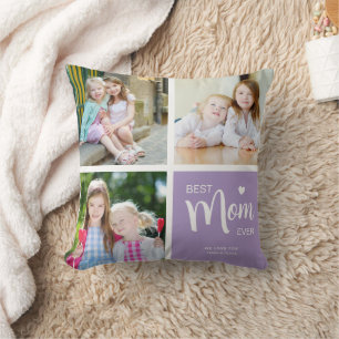 Coussin Meilleure Maman du Monde Collage de Photos Violet