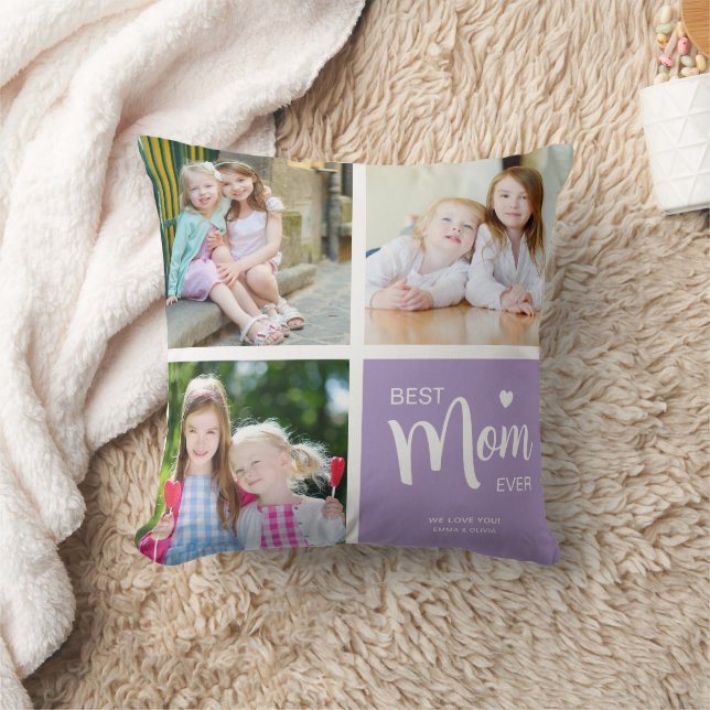 Coussin Meilleure Maman du Monde Collage de Photos Violet (Couverture)