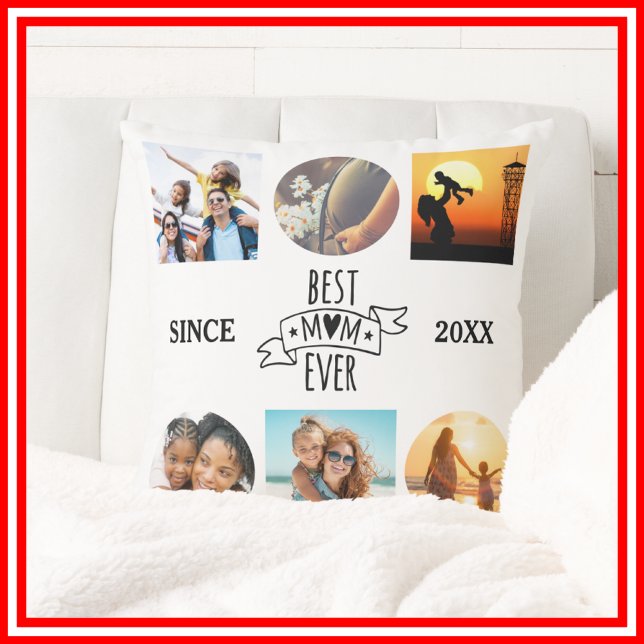 Coussin Meilleure Maman du Monde | Collage Photo Écriture  (Créateur téléchargé)